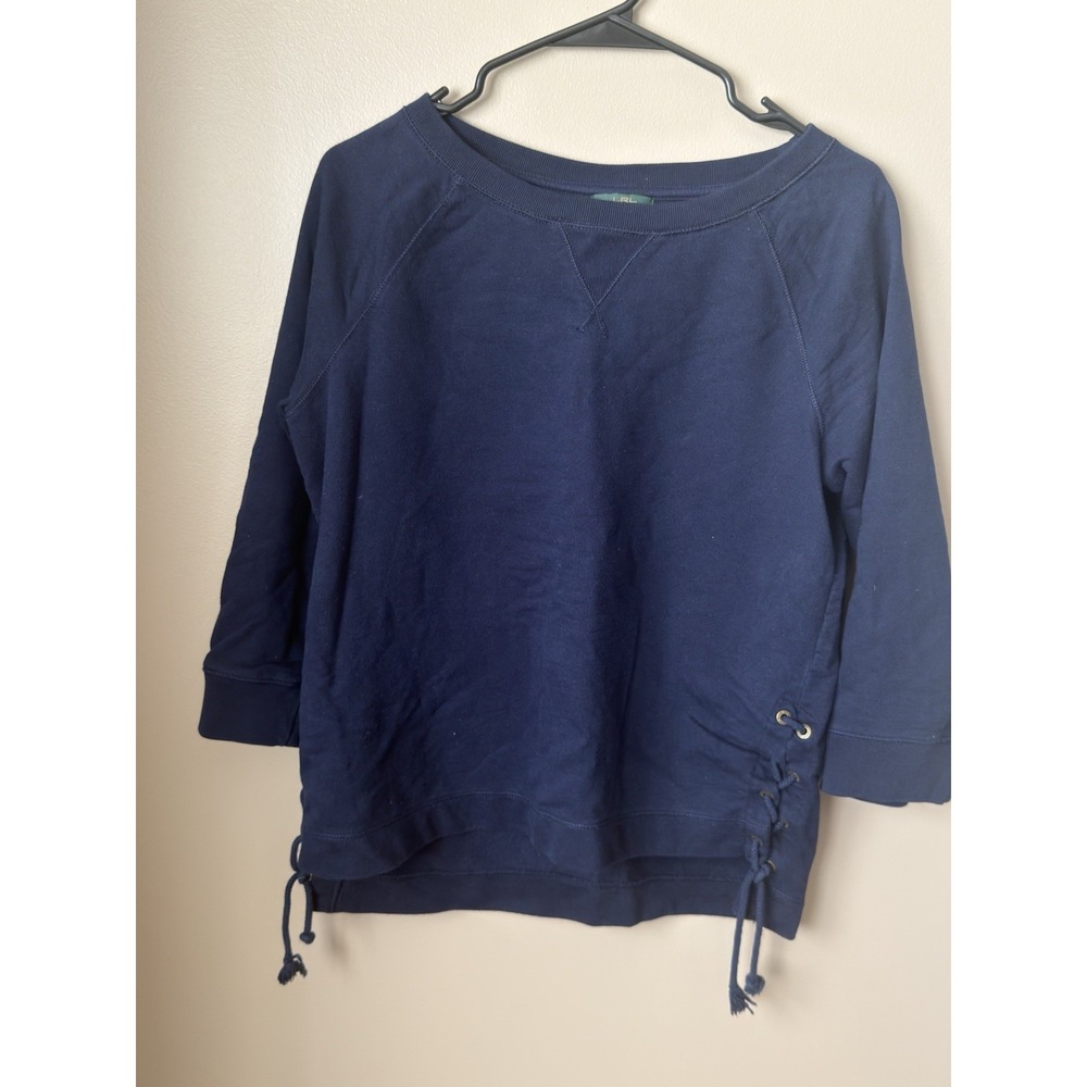 Lauren Ralph Lauren navy blue preppy nautical tie side Sweater L 100% cotton